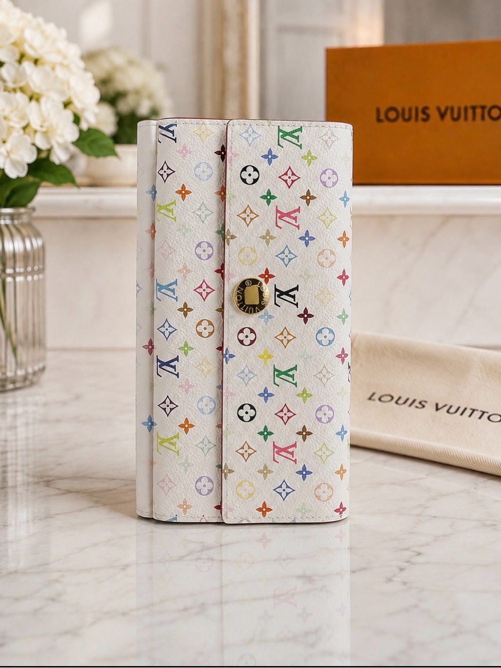 Louis Vuitton Takashi Murikami White Multicolor Monogram Long Wallet
